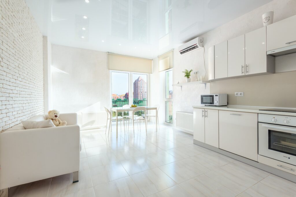 Glossy Stretch Ceilings in kitchen