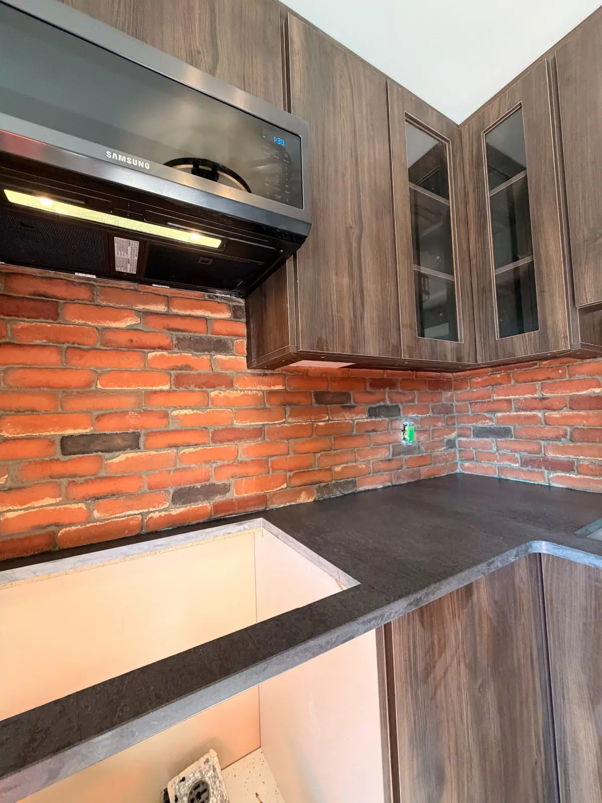 renovated modern kitchen brick look wall tiles